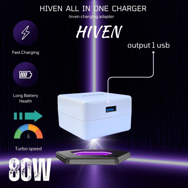 HIVEN SuperVooc 80W Fast Charing Adaptor & Cable Combo - Image 3