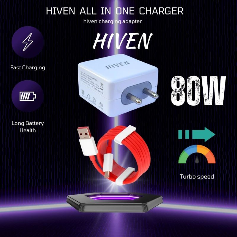 HIVEN SuperVooc 80W Fast Charing Adaptor & Cable Combo - Image 4