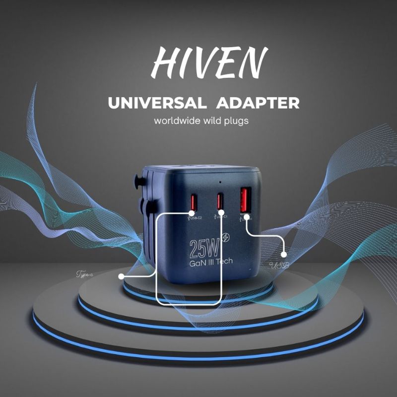 HIVEN Universal Travel Adapter | 6-in-1 Fast Charging Adapter with 3 USB-C & 2 USB-A Ports | 25W Power | Compatible in 150+ Countries | Supports Type C, A, G, I Plugs - Image 4