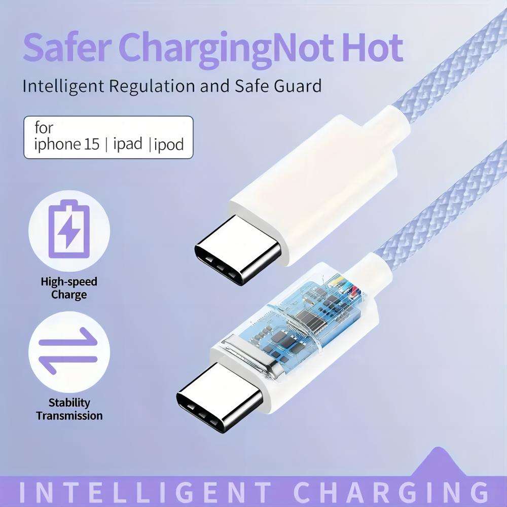 HIVEN Type C to C Fast Charging Cable | 6.5A 65W Power Delivery & SuperVOOC Data Sync (1m Copper Core,Light Blue) - Image 5