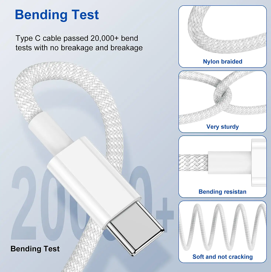 HIVEN Type C to C Fast Charging Cable | 6.5A 65W Power Delivery & SuperVOOC Data Sync (1m Copper Core,Light Blue) - Image 2